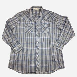 Sundance Career Club Tall Long Sleeves Button Snaps Shirt Men's 2XL Gray Plaid